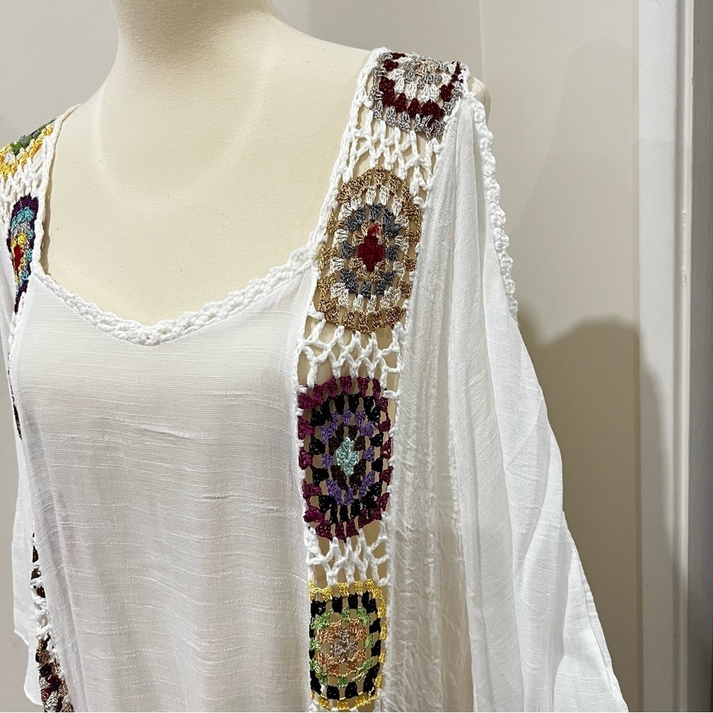 Swim Cover-Up with Crochet Accents white One Size Hi-Low Style Sheer - Picture 6 of 11